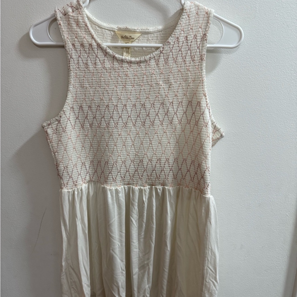 Matilda Jane Women‎ Cream Smocked Peplum Tank Top Pink Diamond Embroidered Large